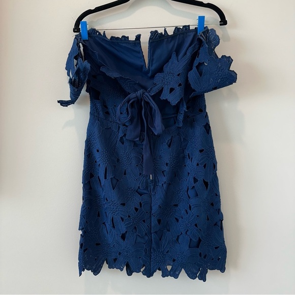 Saylor x Free People Dahlia Dress Blue Off the Shoulder Lace Cocktail Wedding - Picture 9 of 14